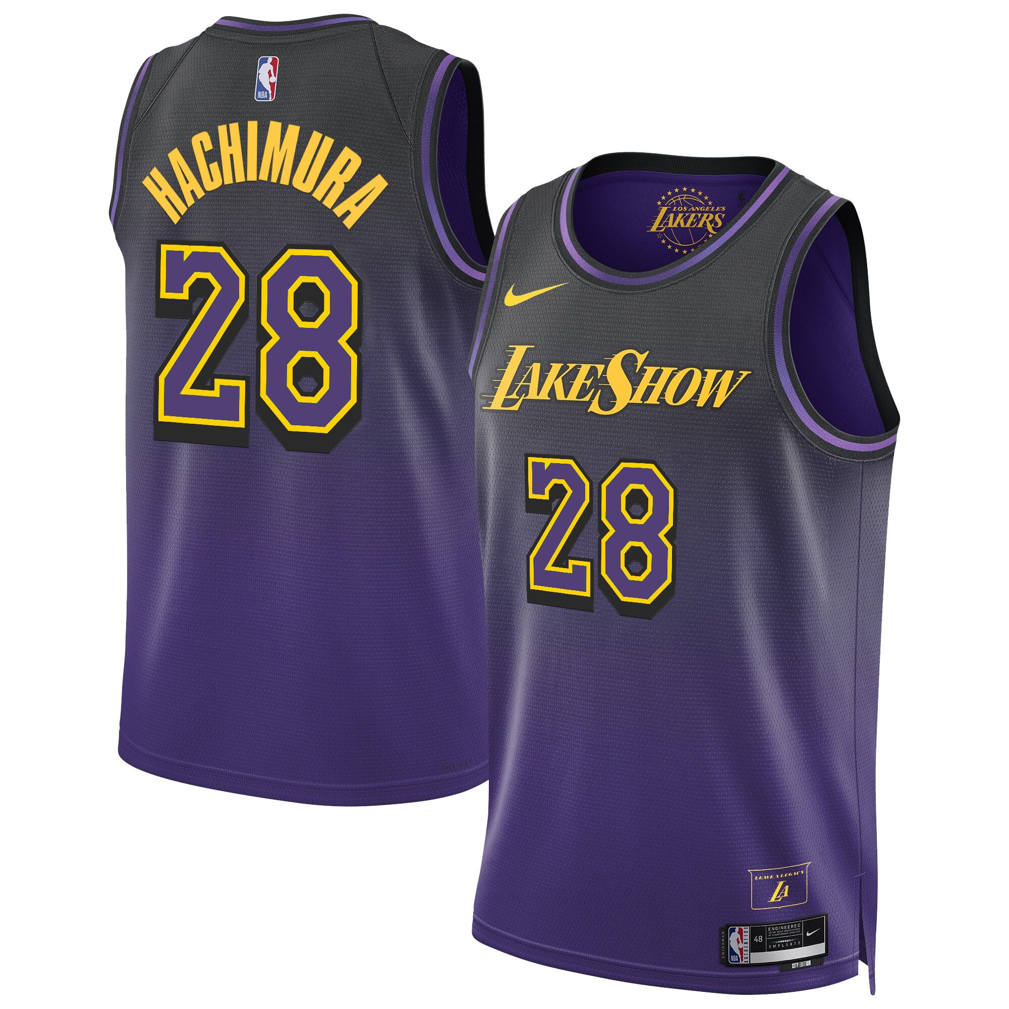 Men Los Angeles Lakers 28 Hachimura Purple 2025 Nike Swingman NBA Jersey